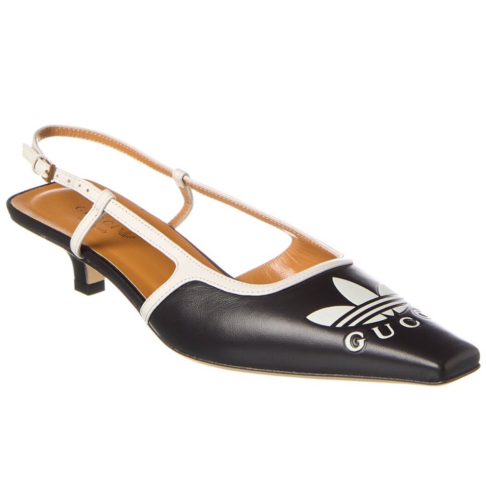 GUCCI X ADIDAS SIGNATURE LEATHER SLINGBACK PUMPS IN BLACK AND WHITE SIZE EU 39